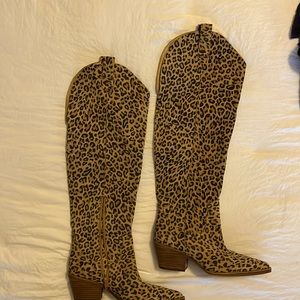 Gianni bini animal print knee-high boots.